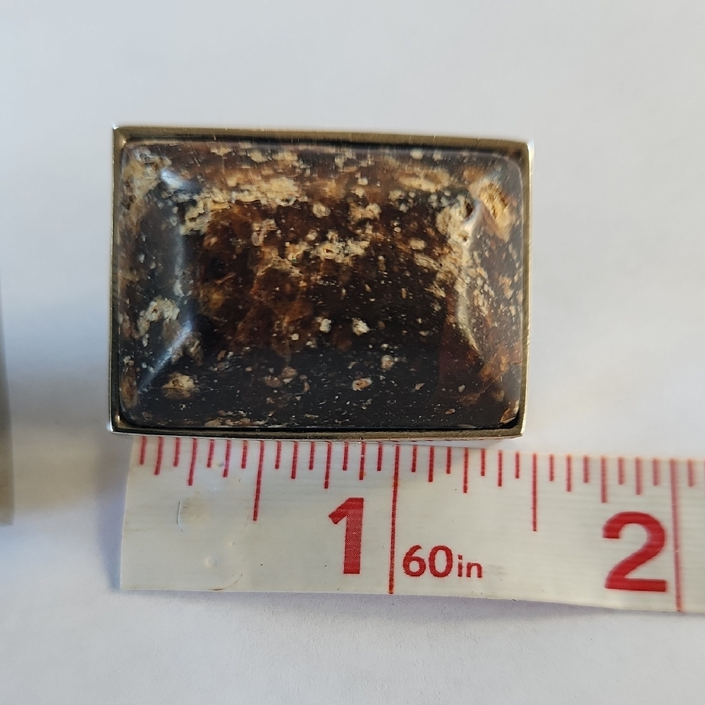 Vintage Rectangular Brown Speckled Stone Earrings… - image 6